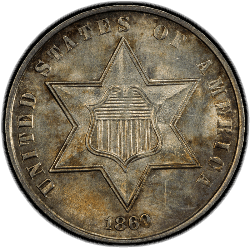 1860 3c PCGS MS 64 CAC