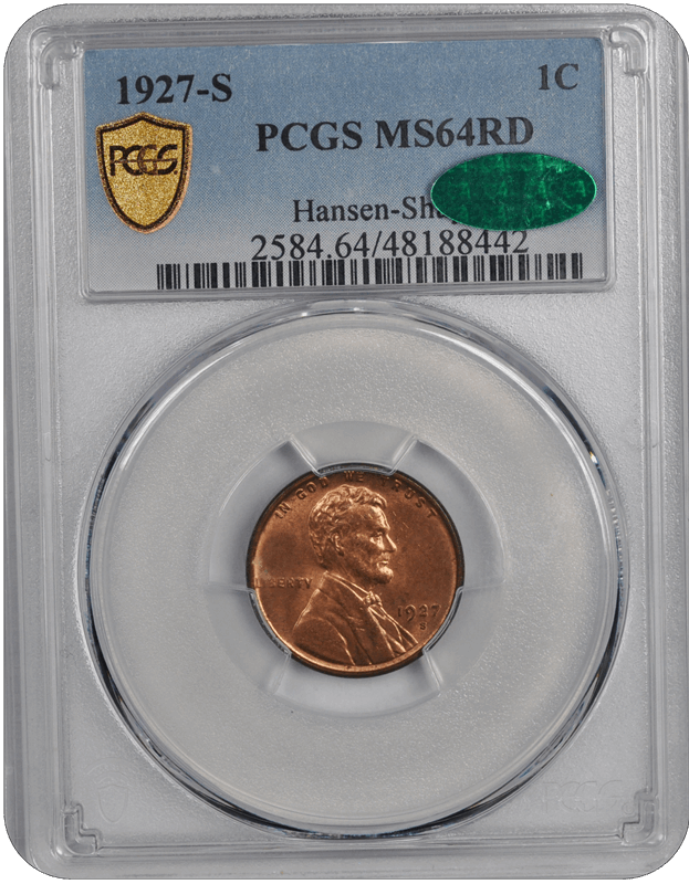 1927-S Lincoln PCGS (CAC) RD 64 