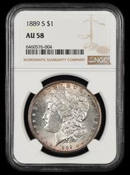 1889 S $1 NGC AU 58