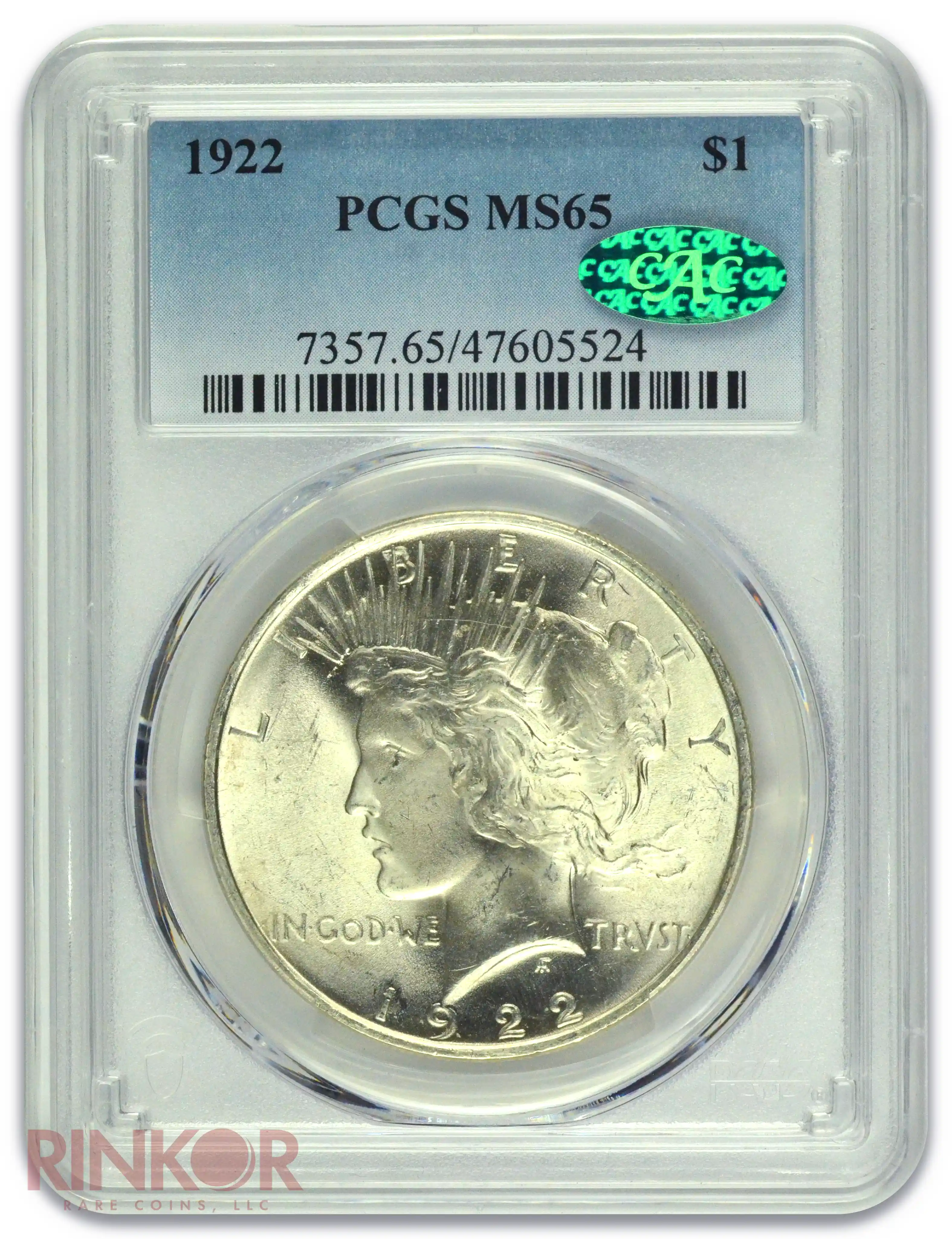 1922 $1 Peace Dollar PCGS MS 65 CAC