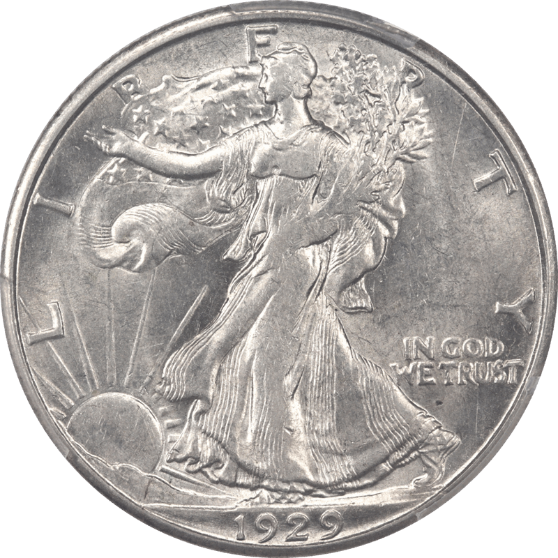 1929-D Walking Liberty Half Dollar 50c PCGS AU55 CAC - Nice White Coin