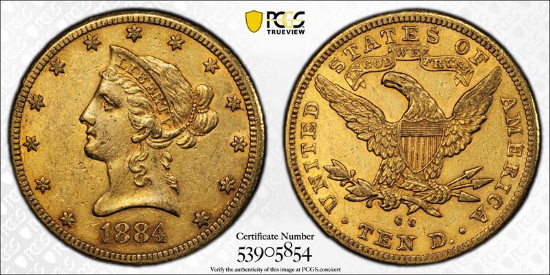 1884-CC $10 PCGS AU-53 CAC
