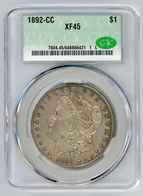 1892-CC $1 Morgan Silver Dollar - CACG XF45 CAC - Semi Key Date!