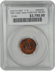 1900 Indian Head PCGS CAC RB 66+