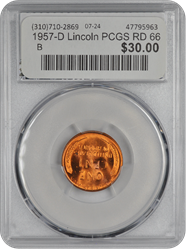 1957-D Lincoln PCGS RD 66