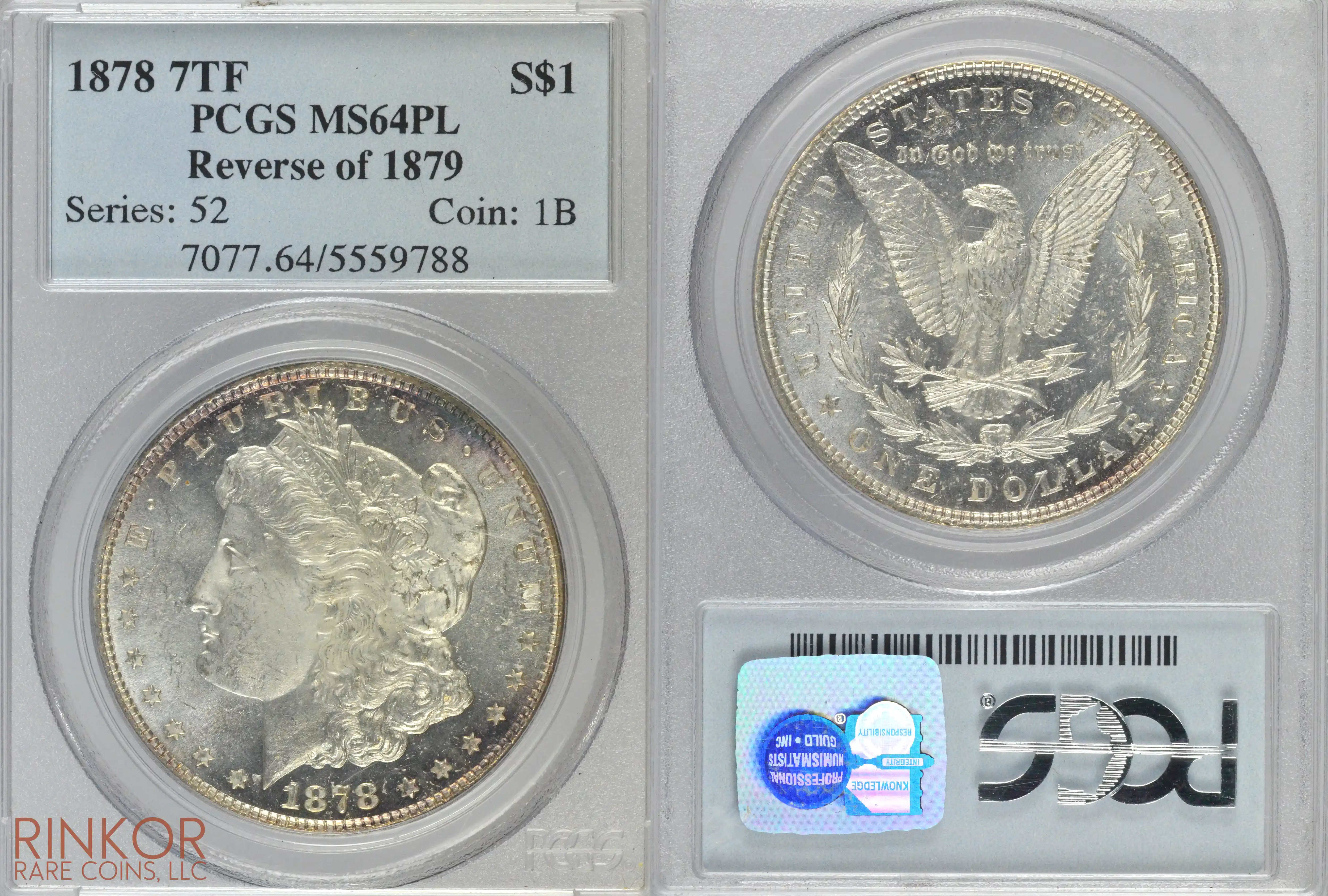 1878 7TF Reverse of 1879 $1 PCGS MS 64 PL