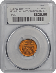 1939-S Lincoln PCGS (CAC) RD 67+ 