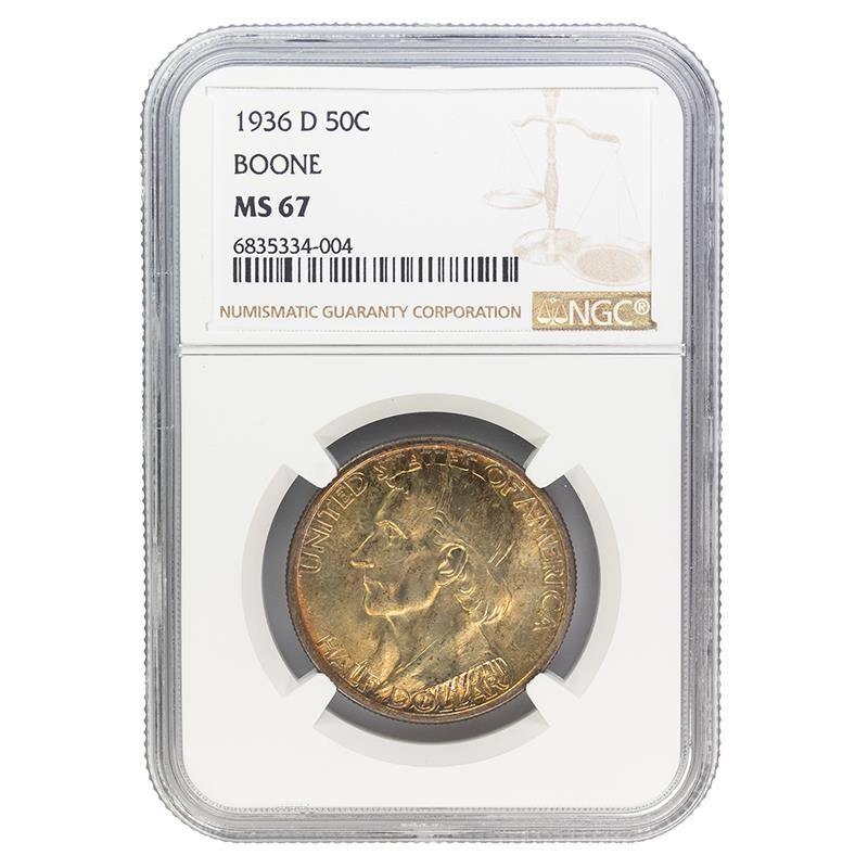 1936-D Boone Commemorative Half Dollar, 50C NGC MS 67 