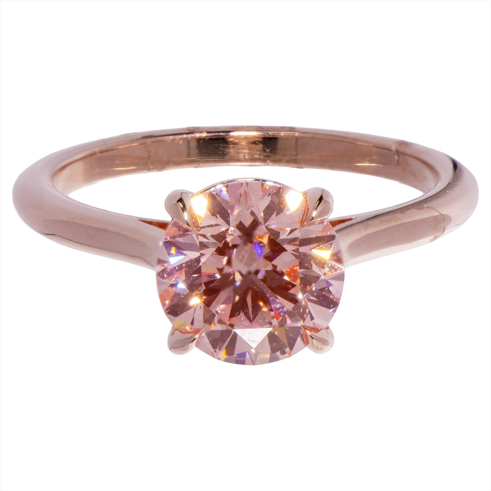 14K Rose Gold and 2.01CT Fancy Intense Pink Engagement Ring IGI Cert Size 6.5 