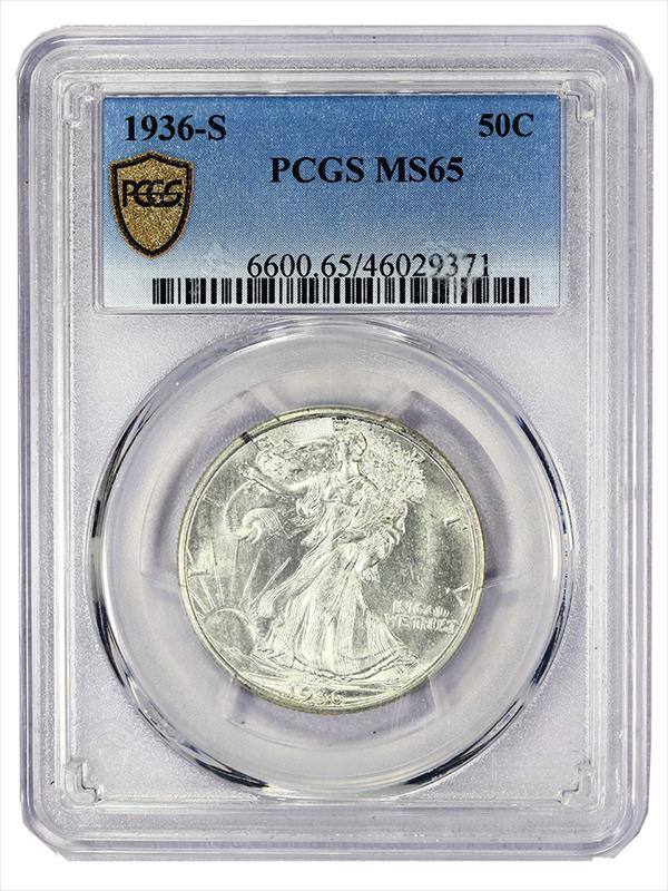 1936-S Walking Liberty Half Dollar 50c PCGS MS65 - Nice Lustrous White Coin
