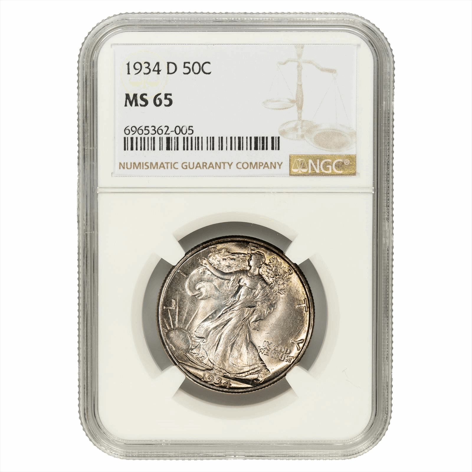 1934-D Walking Liberty Half Dollar 50C NGC MS 65 
