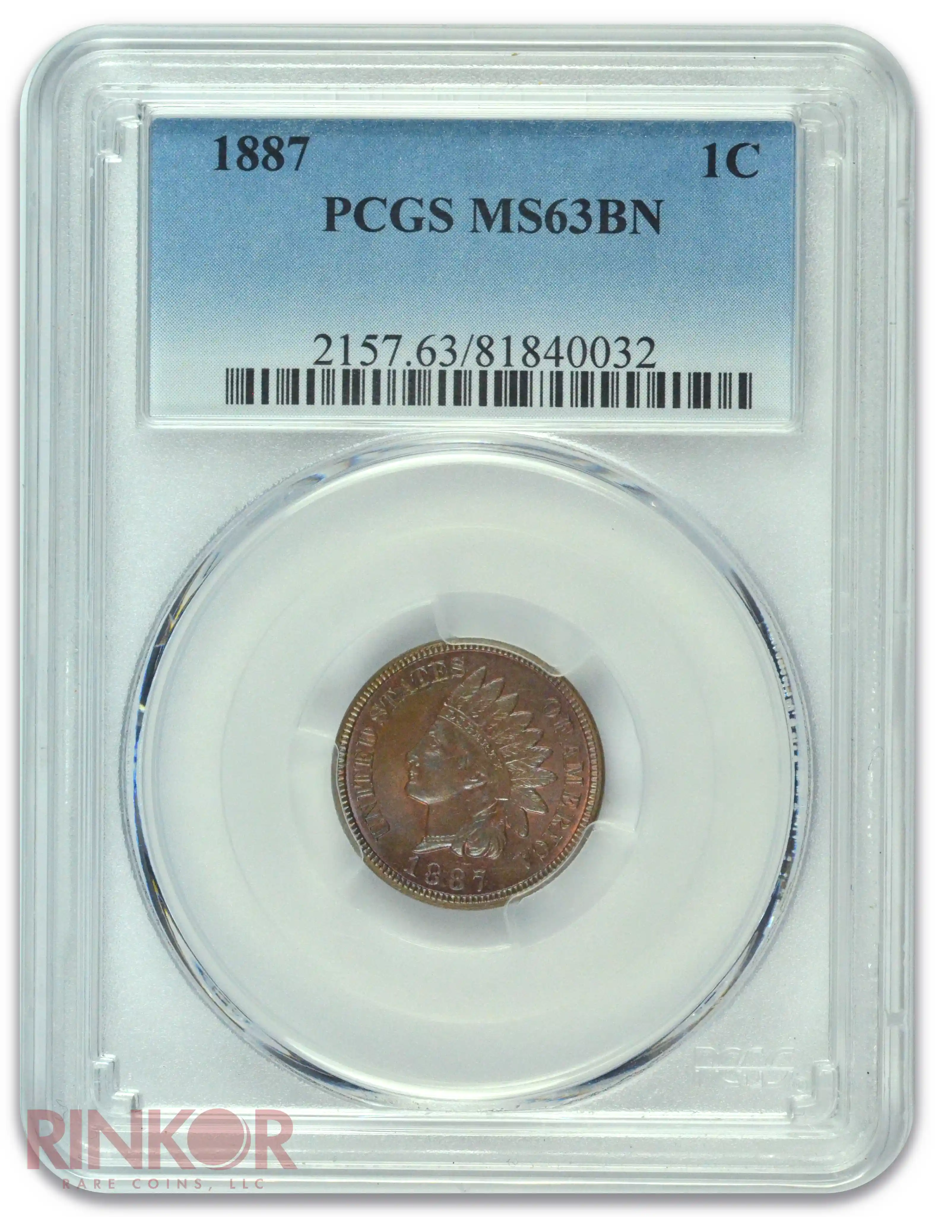 1887 1C Indian Cent PCGS MS 63 BN