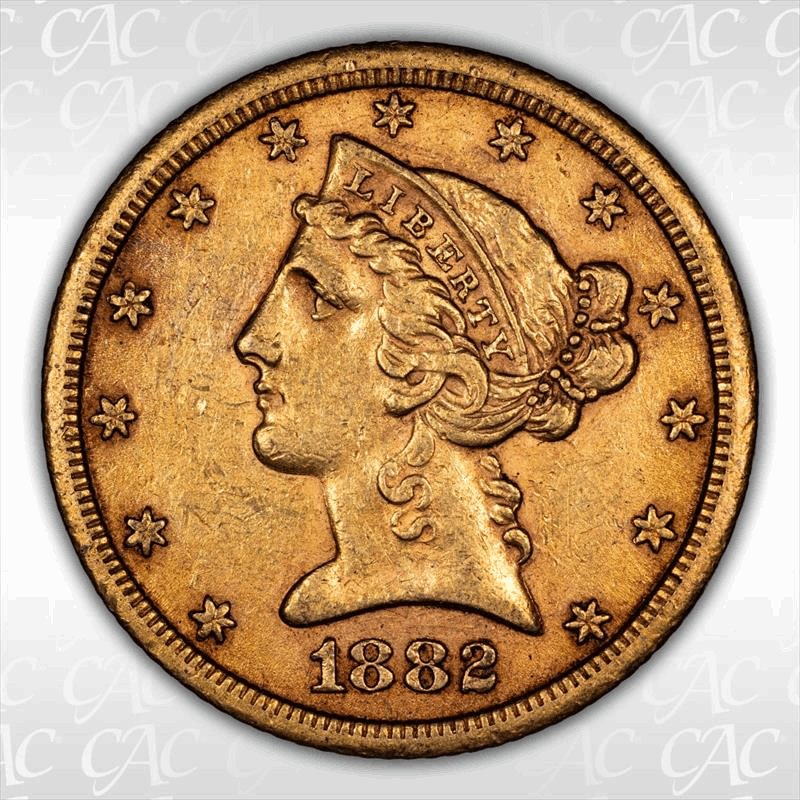 1882-CC $5 CACG AU-55 