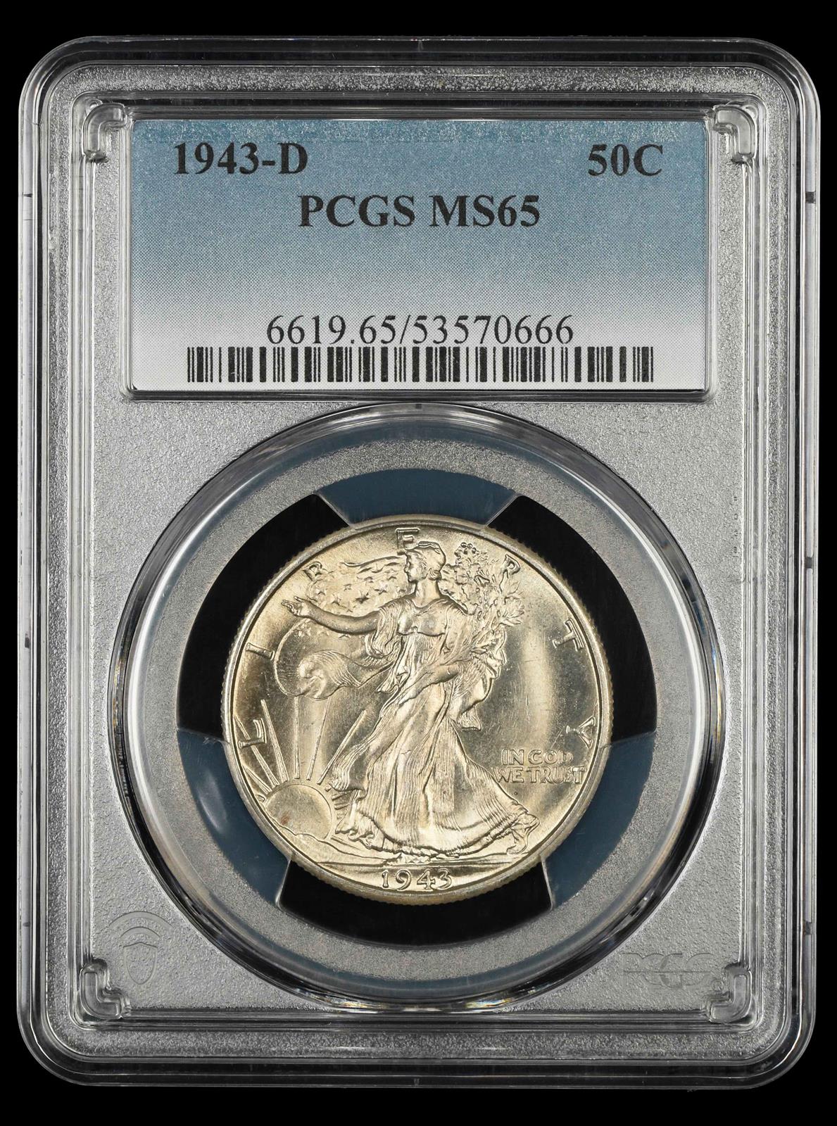 1943 D 50C PCGS MS65