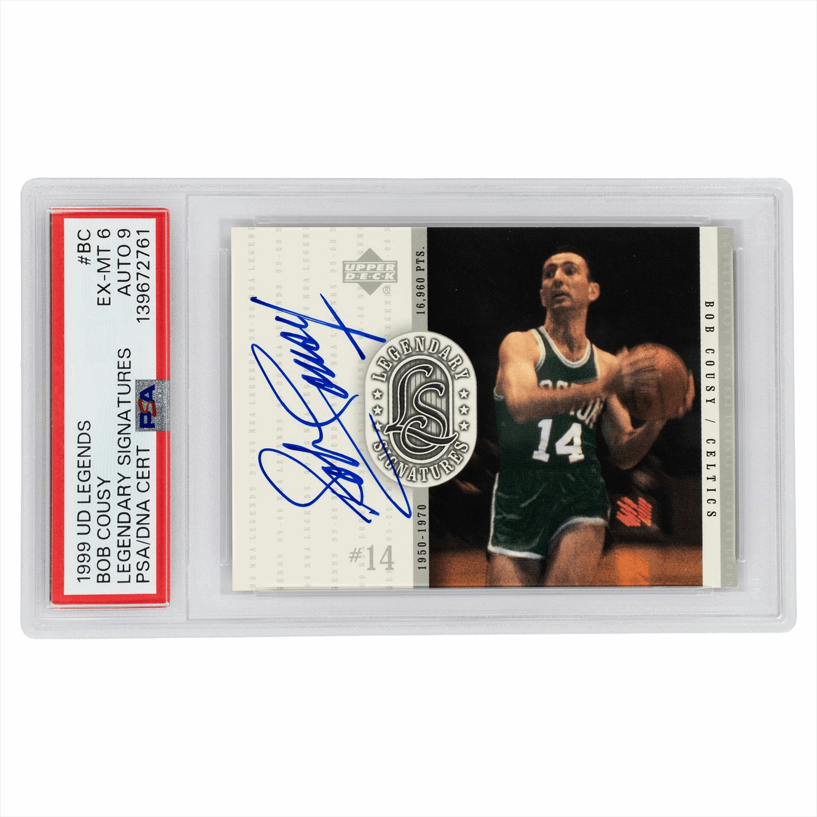 1999 Upper Deck Legends Bob Cousy Legendary Signatures #BC PSA EX-MT 6 Cert #139672761
