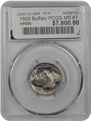 1929 Buffalo PCGS MS 67