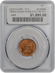 1938-S Lincoln PCGS (CAC) RD 67+ 