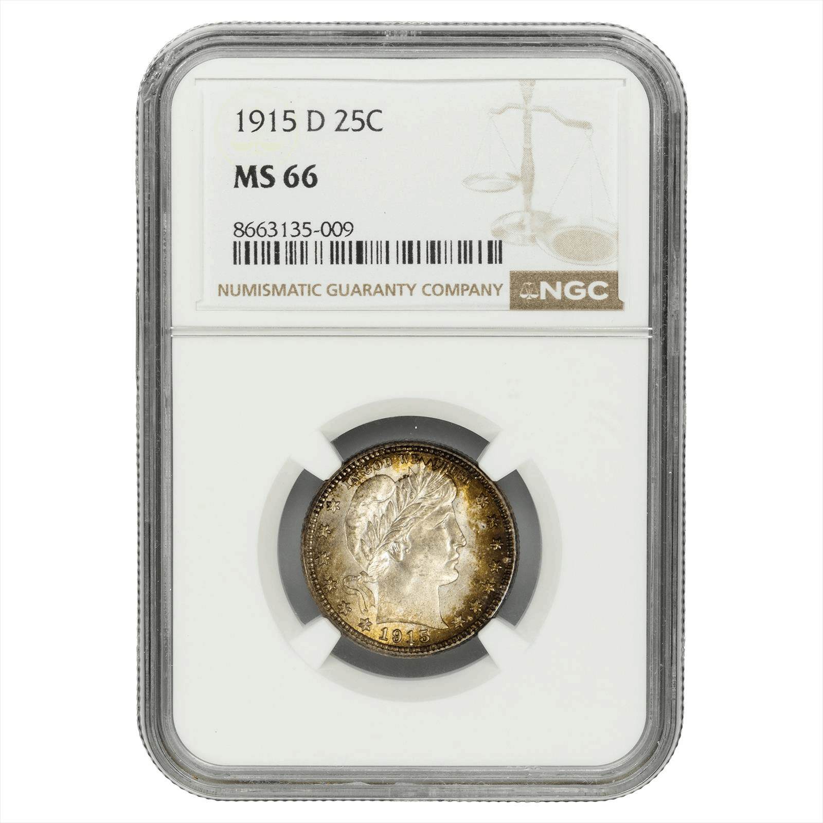 1915-D Barber Quarter 25C NGC MS 66