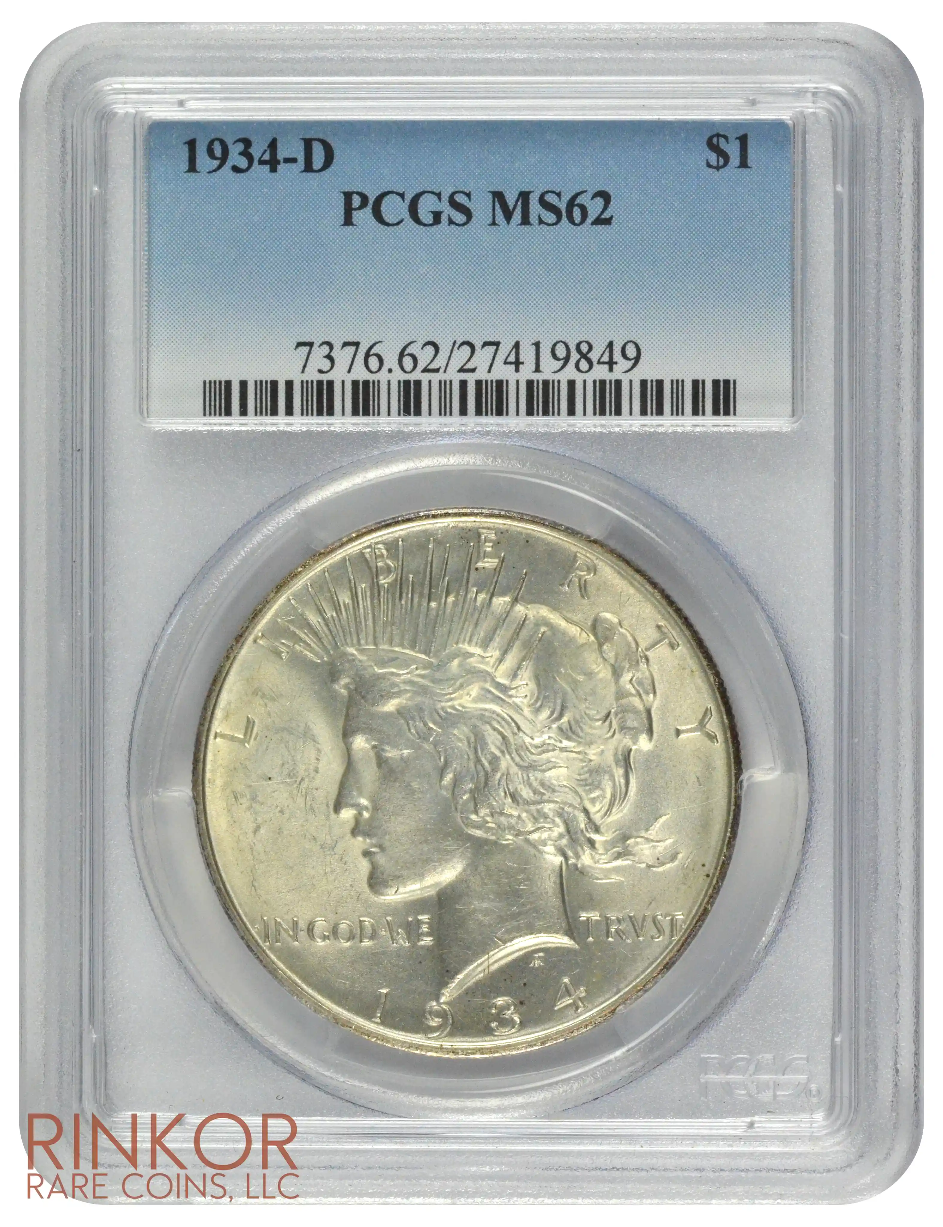 1934-D $1 PCGS MS 62