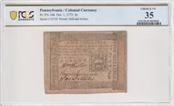 Fr. PA-166 Oct. 1, 1773 5s Colonial Currency Hall and Sellers PCGS VF35 