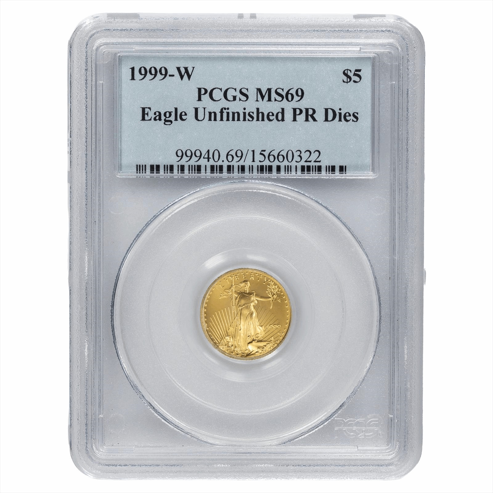 1999W 1/10 Oz Gold American Eagle Unfinished PR $5 PCGS MS 69