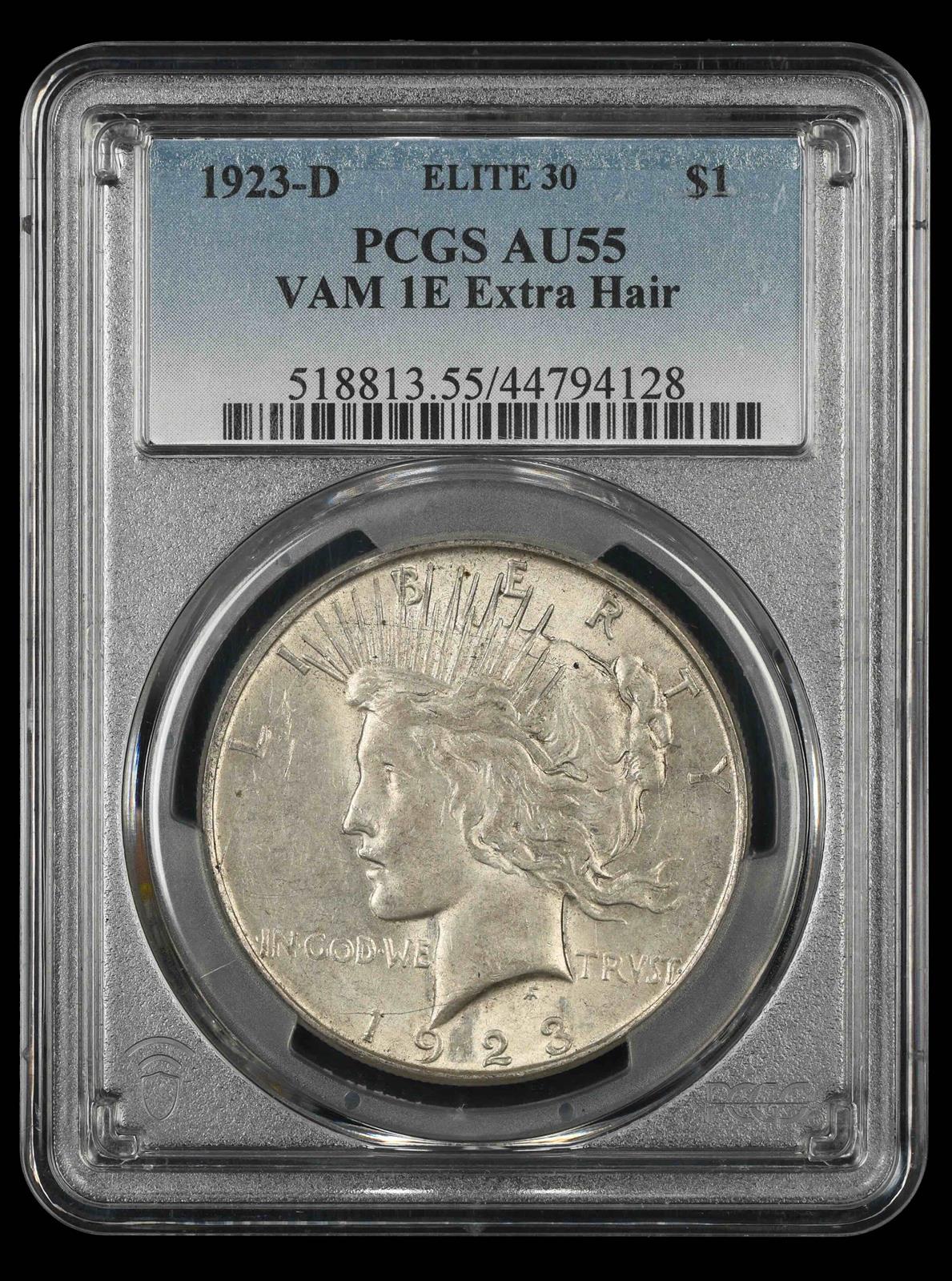 1923-D $1 VAM 1E Extra Hair PCGS AU-55