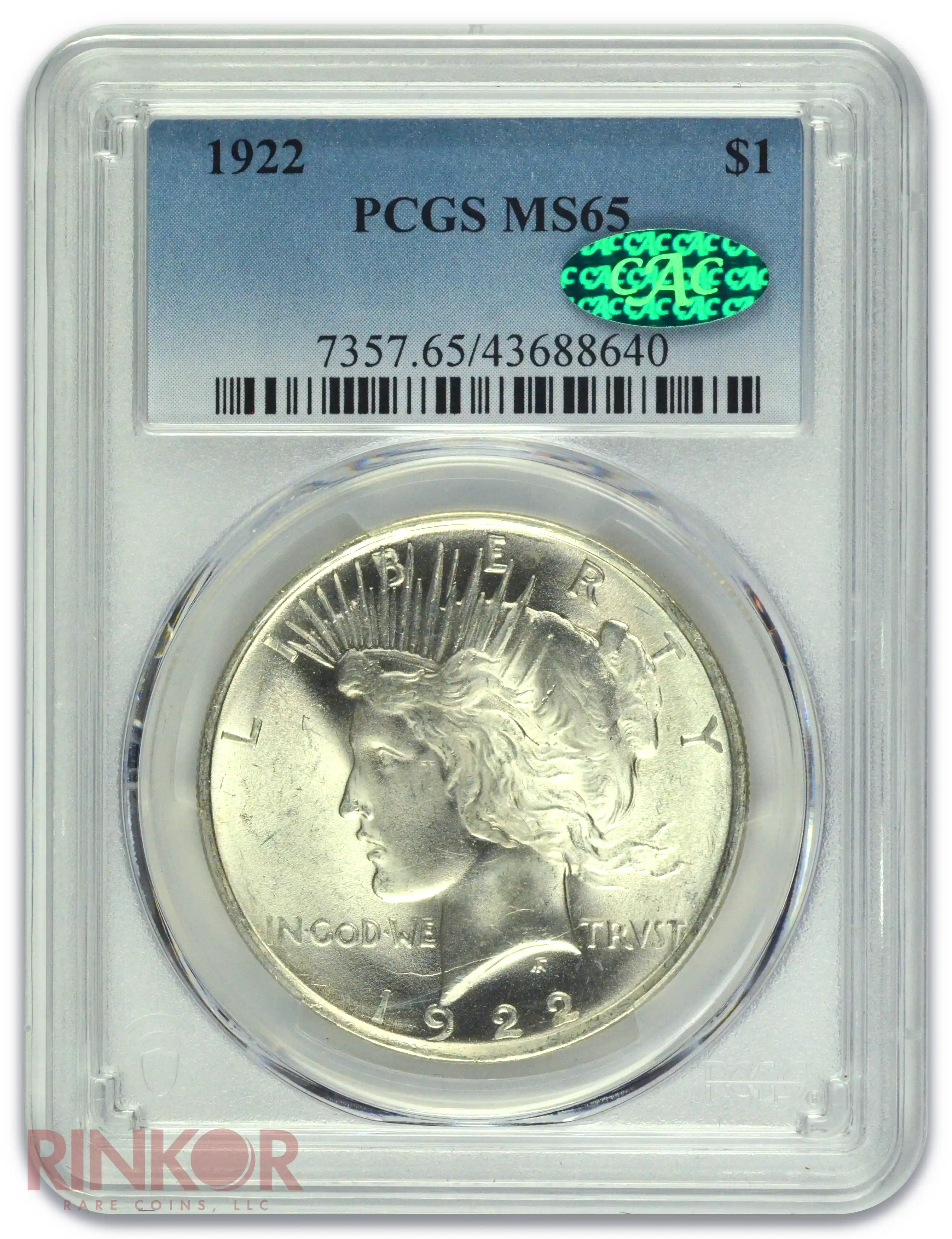 1922 $1 Peace Dollar PCGS MS 65 CAC