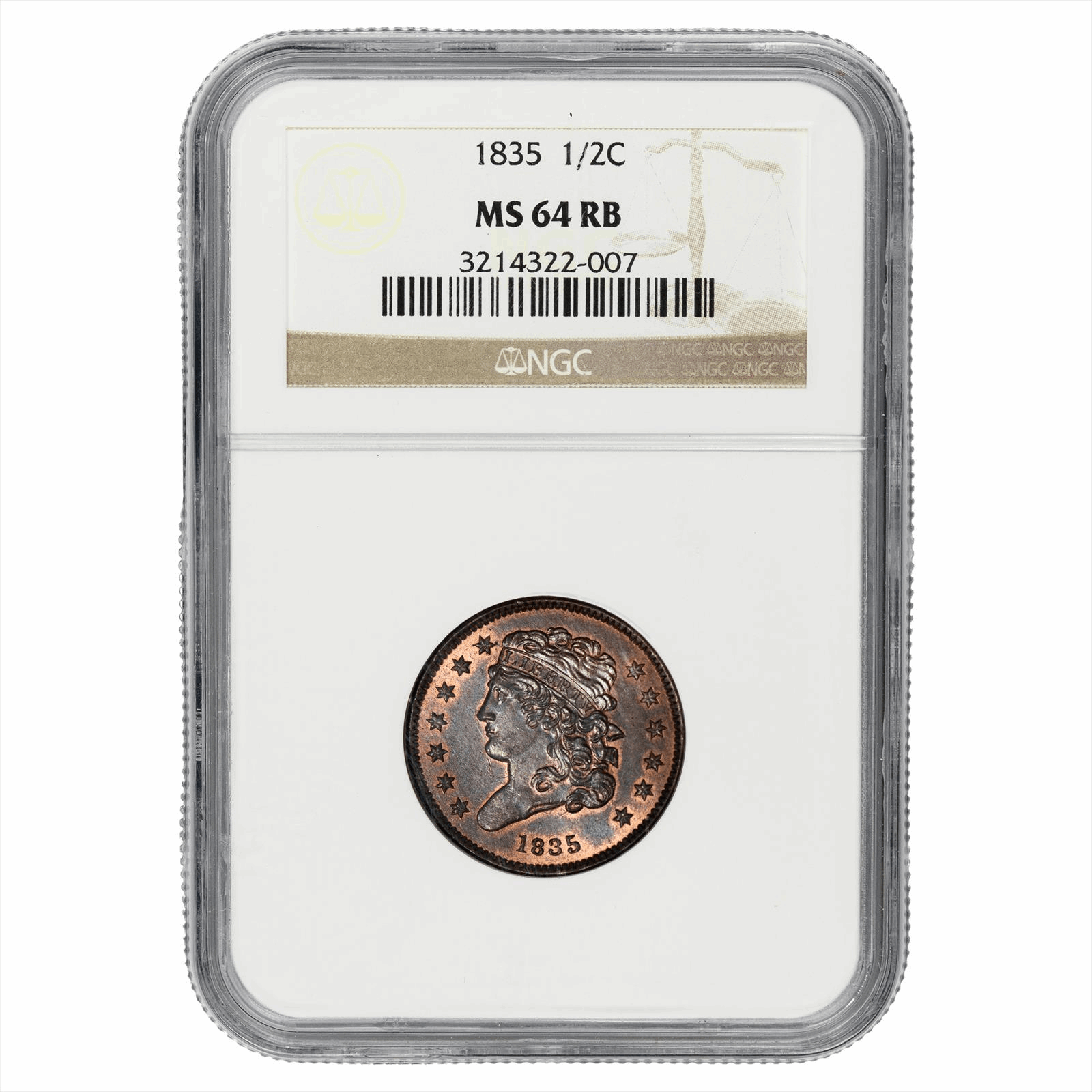 1835 Classic Head Half Cent 1/2 NGC MS 64 RB