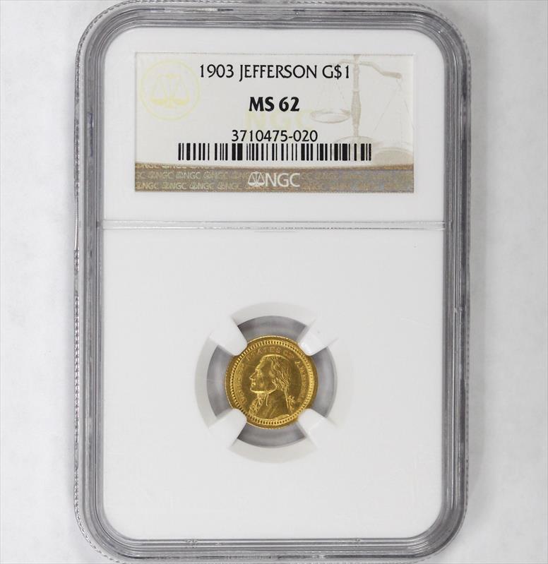 1903 $1 Gold Louisiana Purchase Jefferson Commemorative - NGC MS62 - Nice Coin!