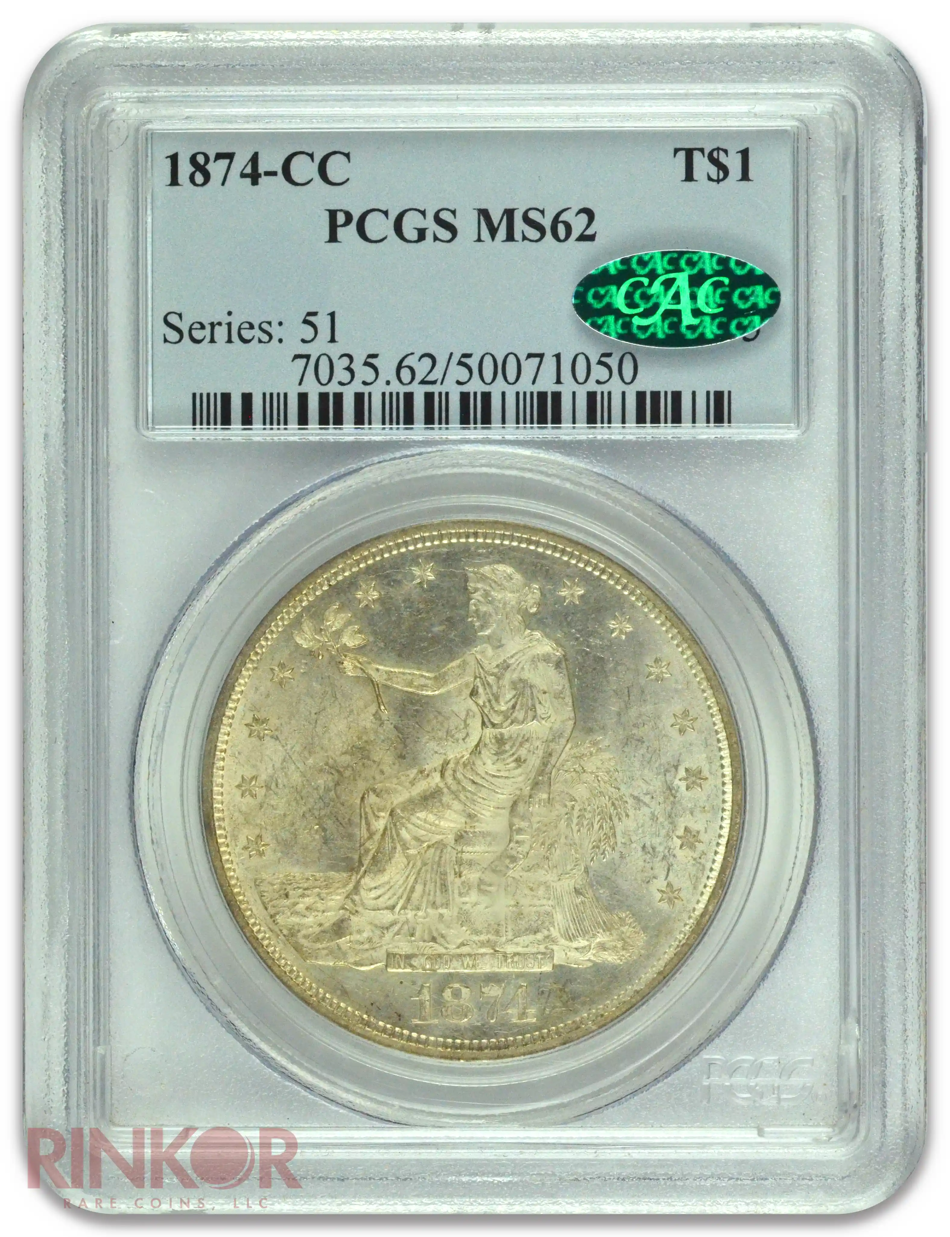 1874-CC $1 Trade Dollar PCGS MS 62 CAC