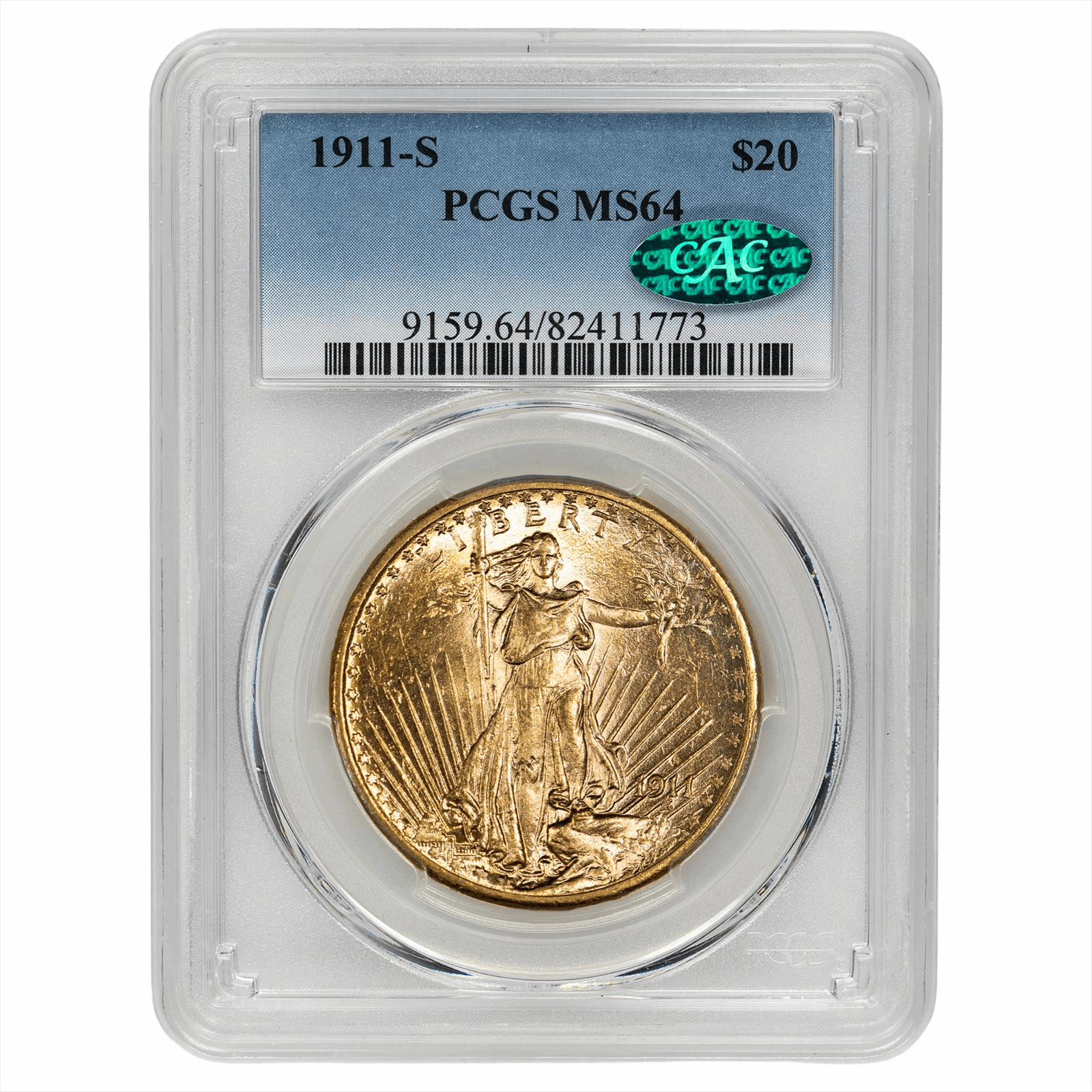 1911-S St. Gaudens Gold Double Eagle $20 PCGS MS 64 CAC