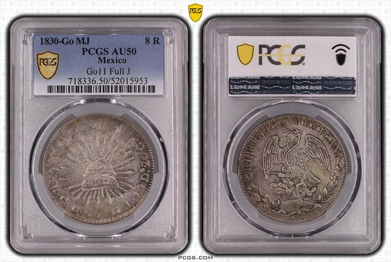 1830-Go MJ Mexico 8 Reales Go 11 Full J PCGS AU 50