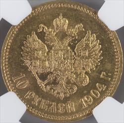 1904 Russia 10R Gold NGC MS64 