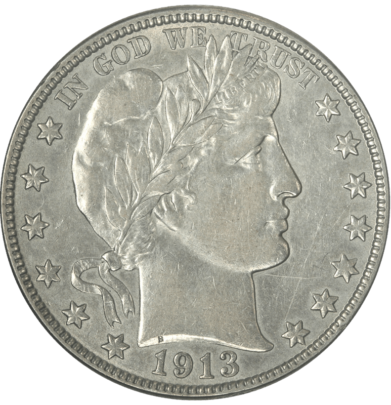 1913-S Barber Half Dollar, Raw, Circulated, Almost Uncirculated - Nice Original Coin