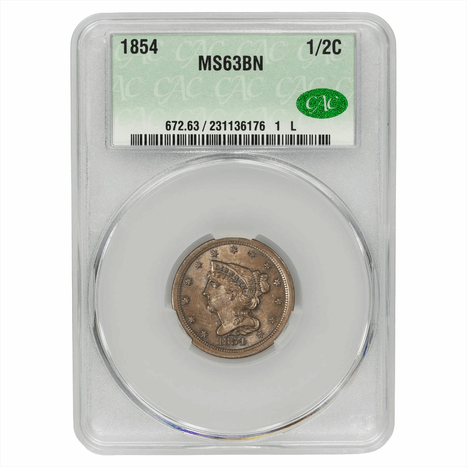1854 1/2c CACG MS63BN 