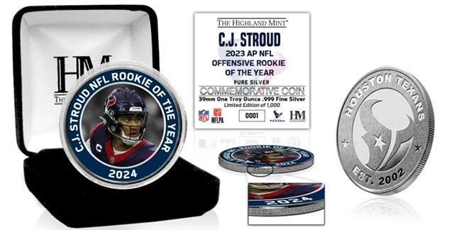 CJ Stroud 2023 AP NFL Offensive Rookie of the Year .999 Fine Silver Coin 