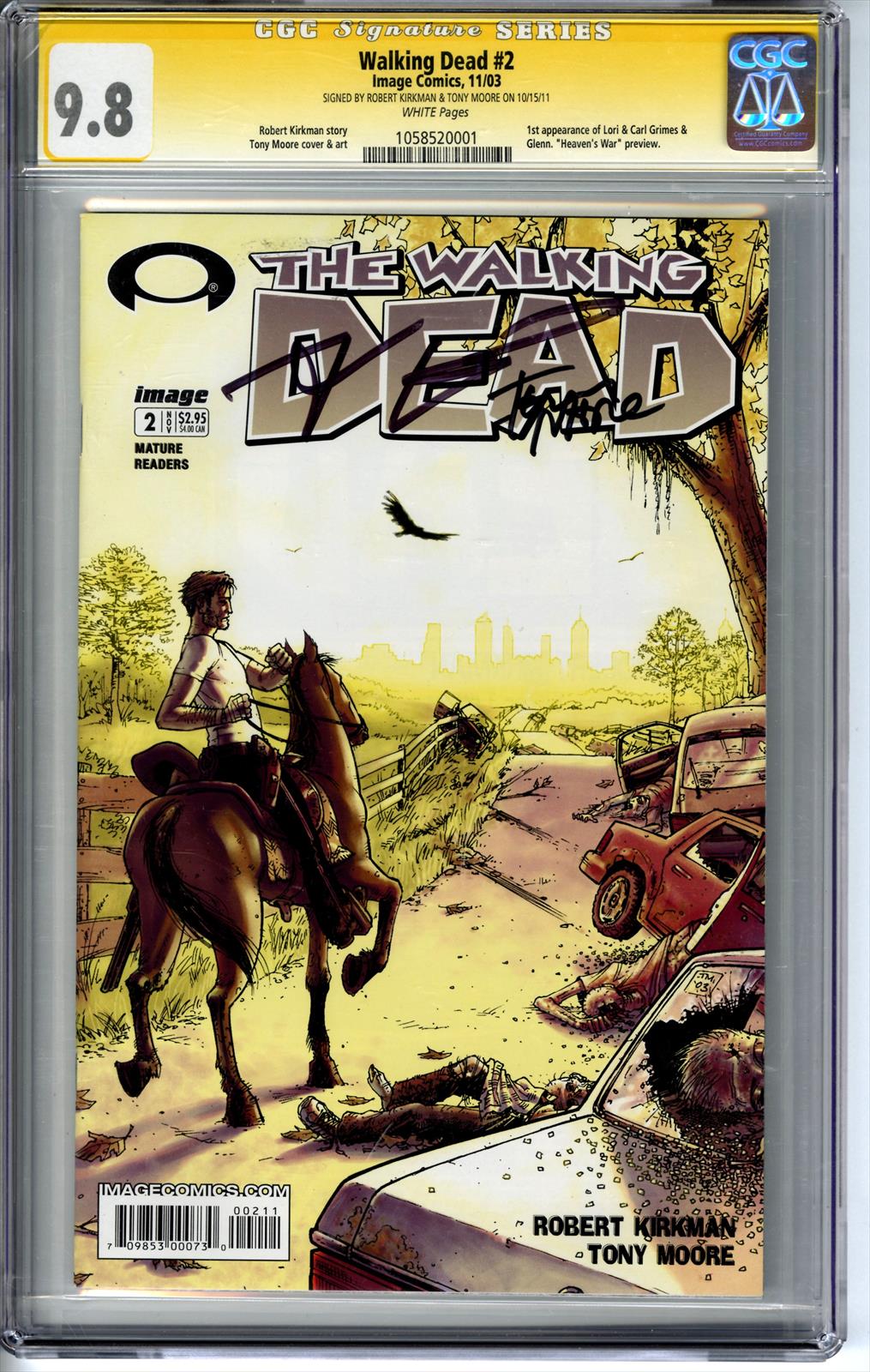 Walking Dead #2 Image Comics 11/03 CGC Signature Series 9.8 Signed by Robert Kirkman & Tony Moore(1st Lori & Carl & Clenn) 