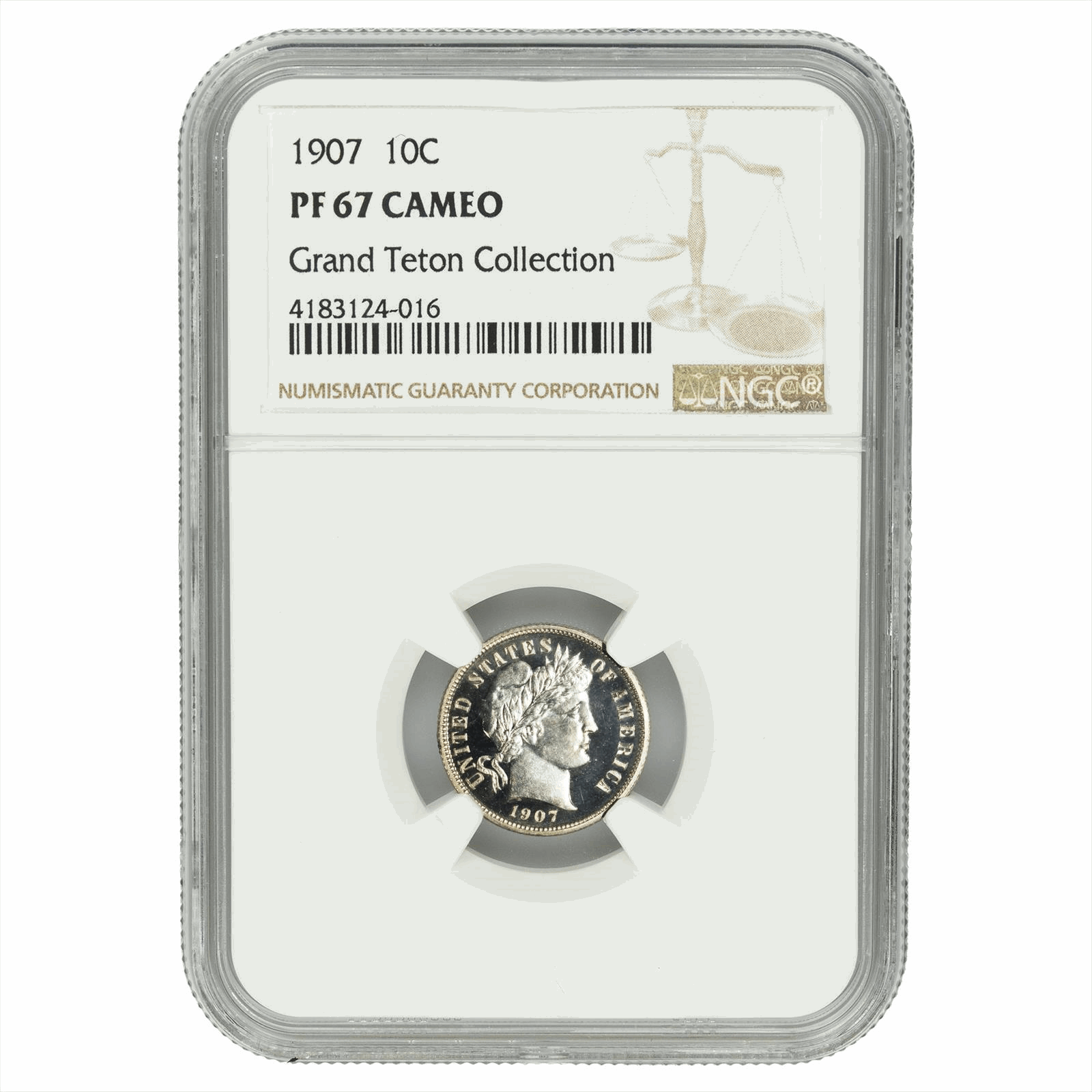 1907 Barber Dime 10C Grand Teton Collection NGC PF 67 CAMEO