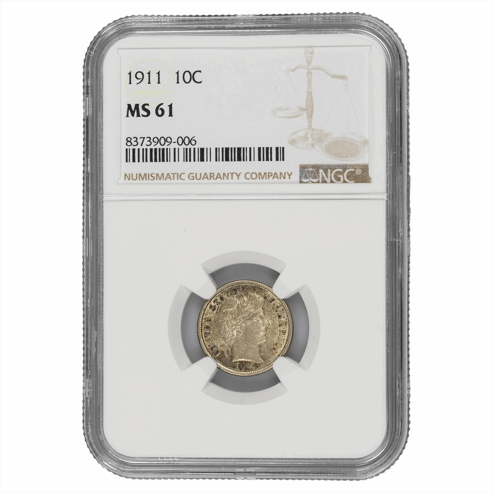 1911 Barber Dime 10C NGC MS 61