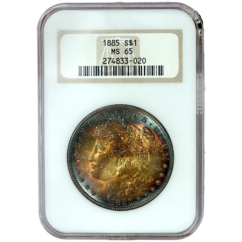 1885 $1 Morgan Silver Dollar NGC MS65 - Nice Luster and Toning!