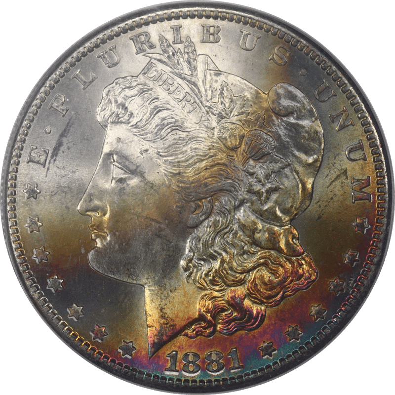 1881-S Morgan Silver Dollar $1 PCGS MS64 - Iridescent Gemstone Toning