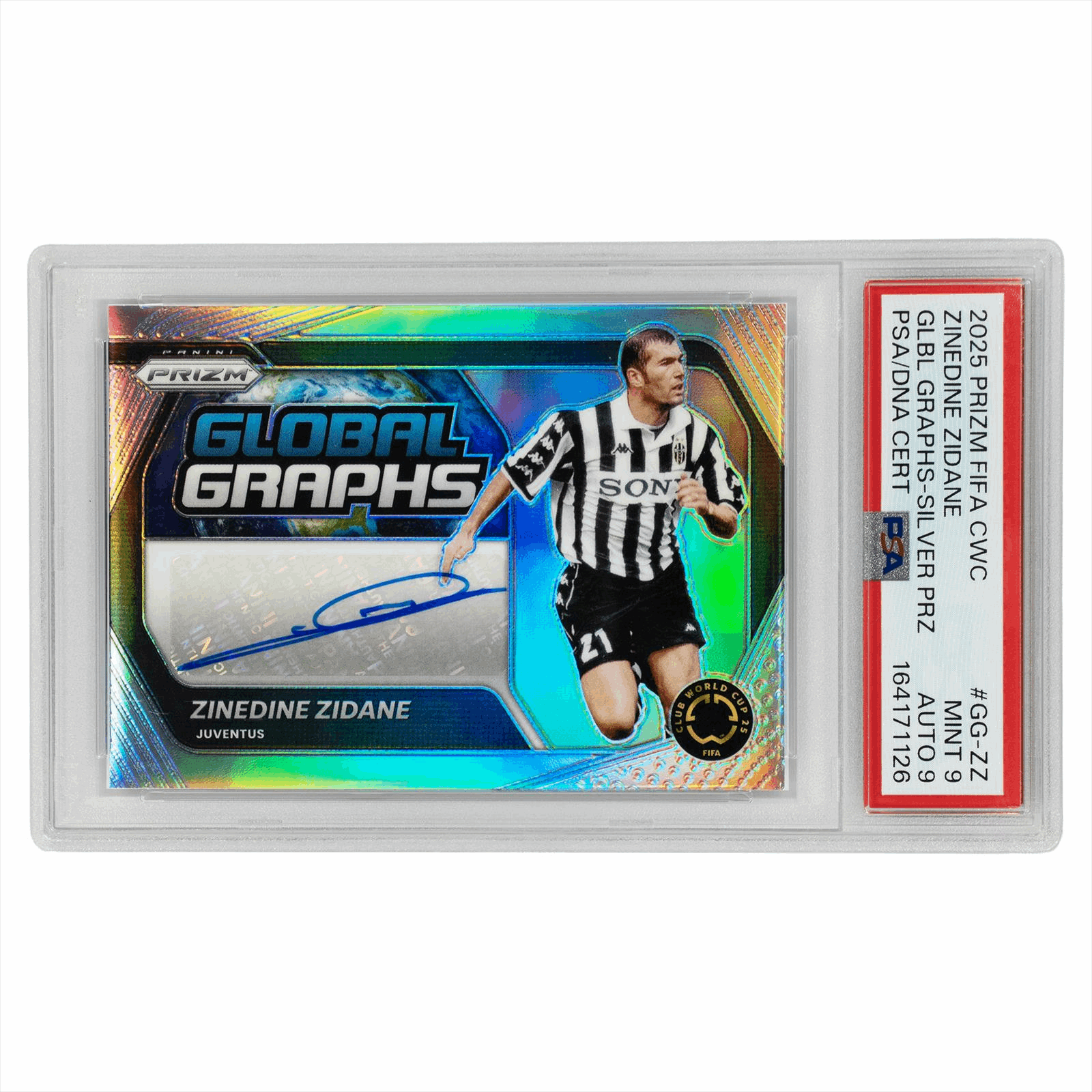 2025 PRIZM FIFA CWC ZINEDINE ZIDANE GLBL GRAPHS-SILVER PRZ PSA/DNA CERT #GG-ZZ MINT 9 AUTO 9 