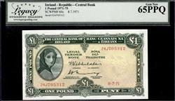 IRELAND REPUBLIC CENTRAL BANK 1 POUND 1971-75 GEM NEW 65PPQ  
