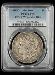 1886-O $1 Mint Error 45 Degree CCW Rotated Dies PCGS F-15