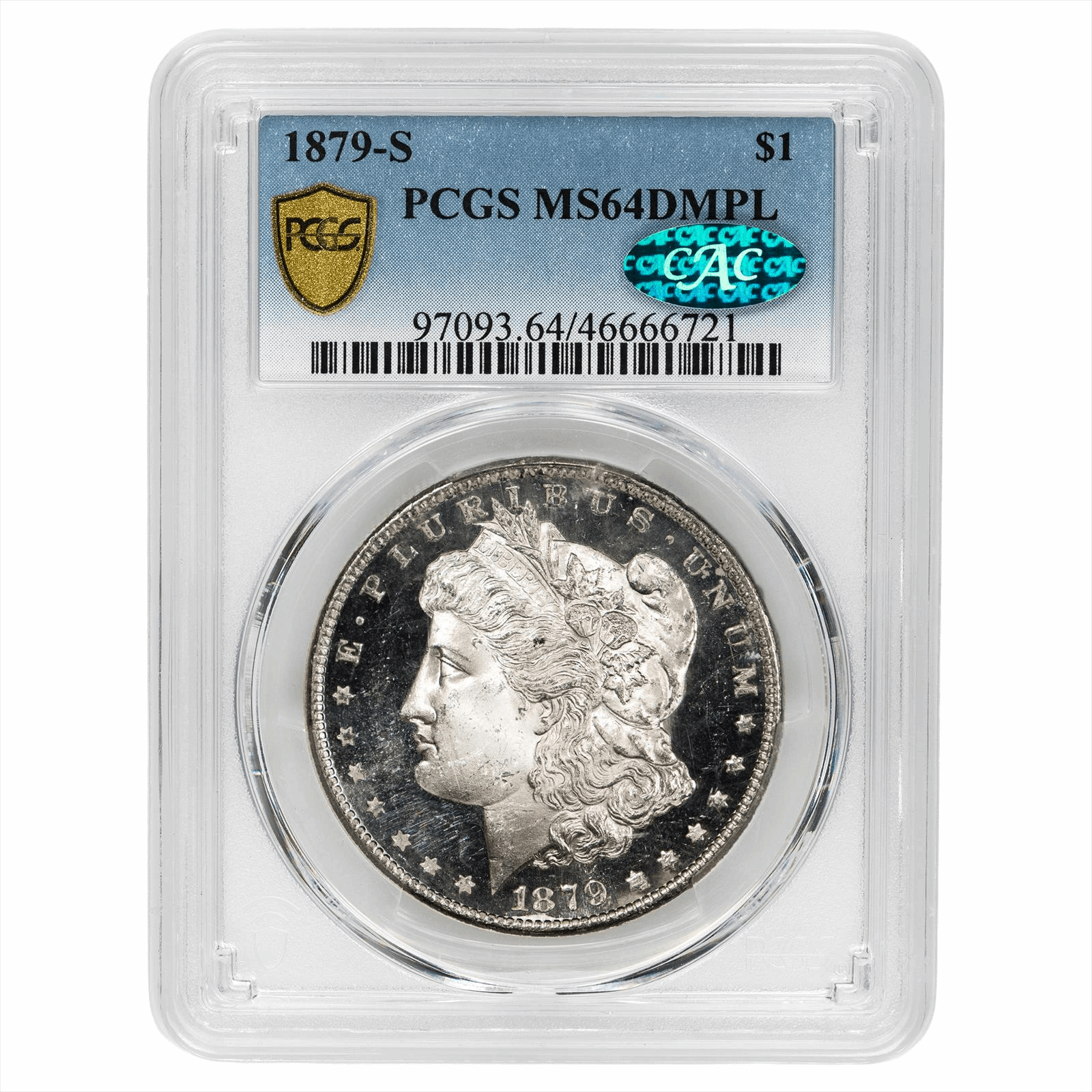 1879-S Morgan Dollar $1 PCGS MS 64 DMPL CAC