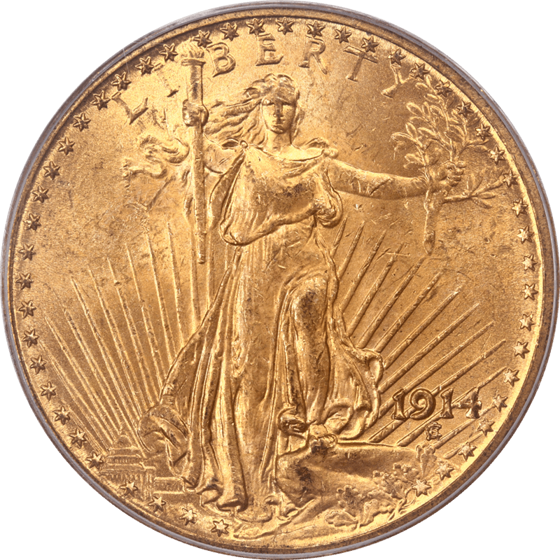 1914 St. Gaudens $20 Gold Double Eagle PCGS MS63 - Nice Original Coin  