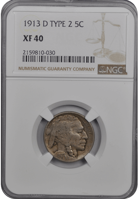 1913 D Type 2 Buffalo Nickel NGC XF-40