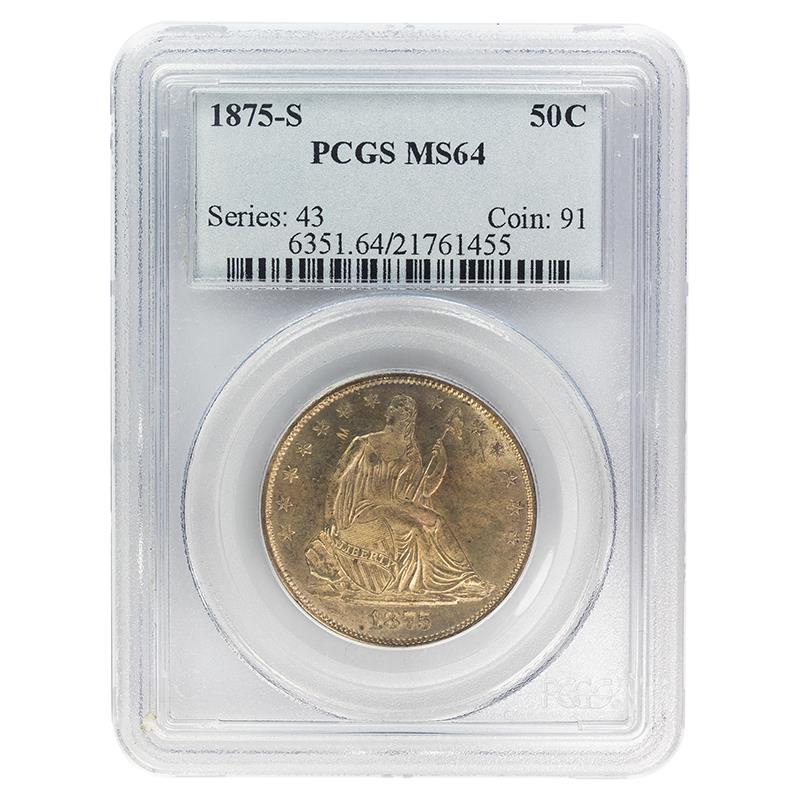 1875-S Seated Liberty Half Dollar, 50C PCGS MS 64 