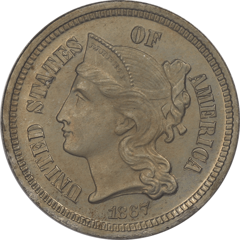 1867 Three Cent Nickel 3c,  Gem PROOF - Sharp Well Struck Proof