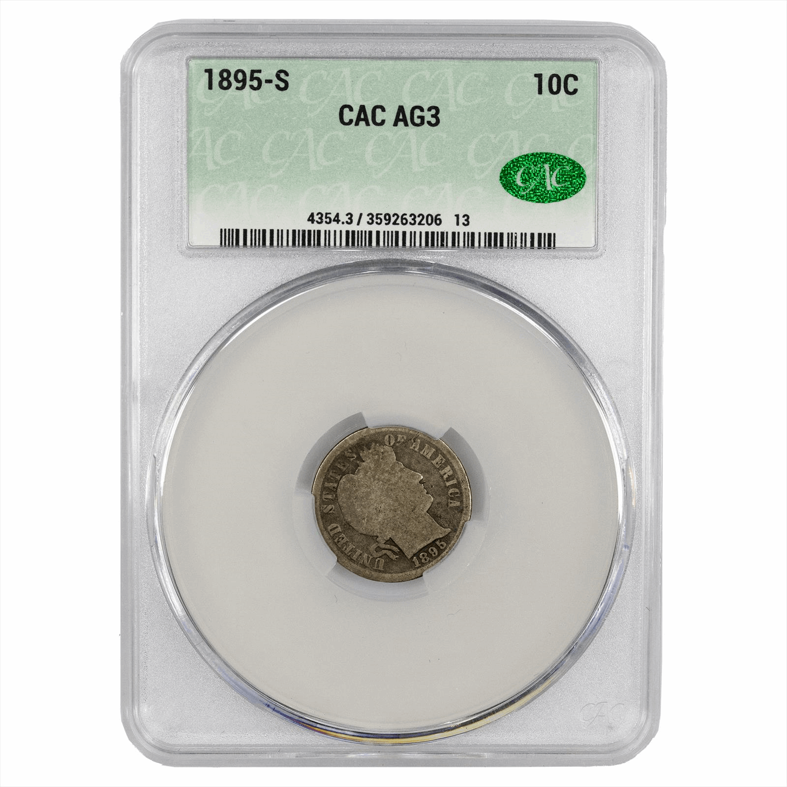 1895-S Barber Dime 10C CACG  AG 3 CAC